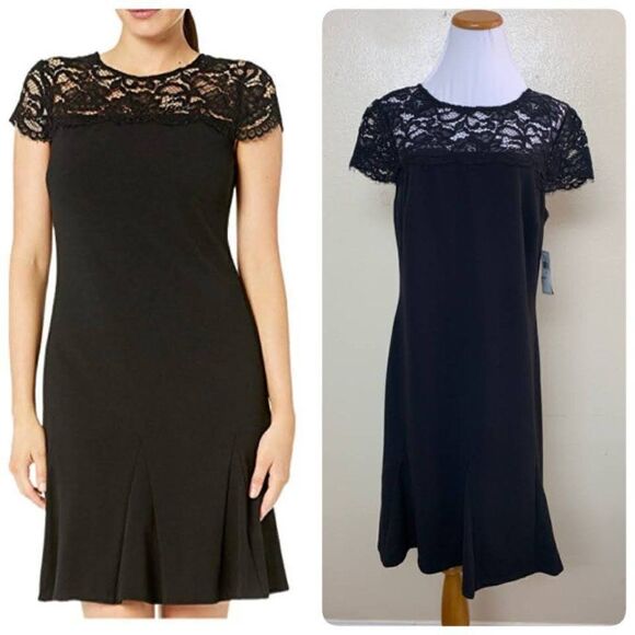 RALPH LAUREN Womens Jewel Neck Above the Knee Fit + Flare Dress 12 Black - Picture 1 of 10